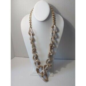 Baublebar Beige Brown Marbled Gold Tone Chain Link Chunky Statement Necklace